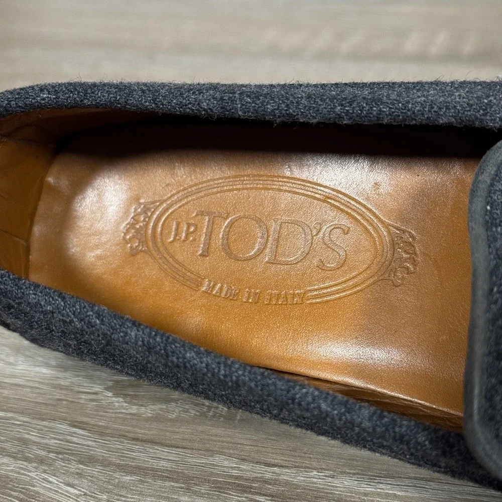 JP Tods Womens Charcoal Grey Wool Felt Loafers Made in Italy Size 7.5
